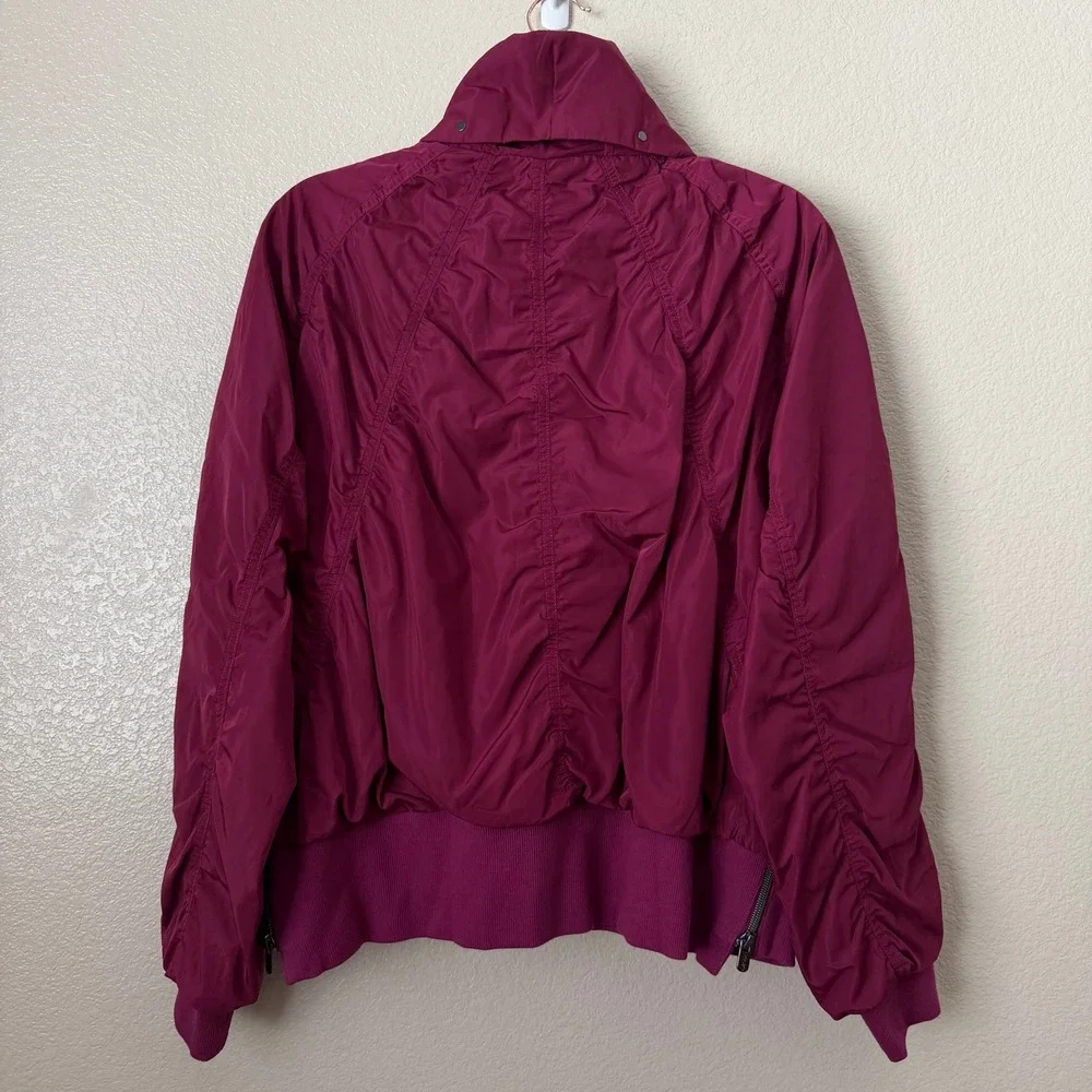 Athleta Jacket Womens Large Purple Jet Set Ruched Bomber Full Side Zip Athletic